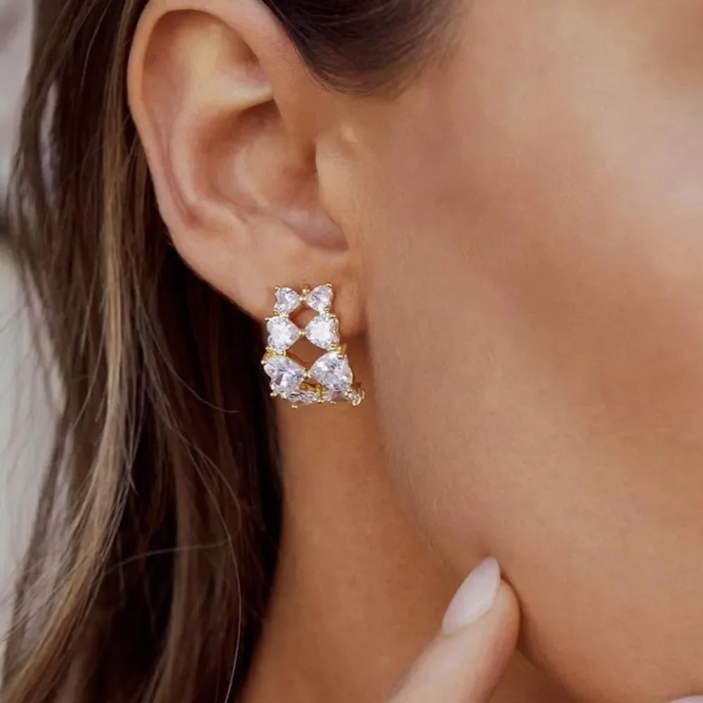 NEW 14K Gold Plated CZ Elegant Hoop Earrings
